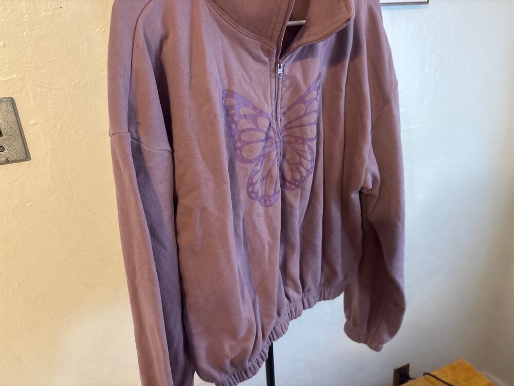 Celeb Pink Women’s Quarter-Zip Pullover - XXL, Graphic Butterfly, Knit Material